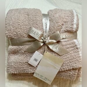 🆕 Barefoot Dreams CozyChic Contrast Tip Blanket 45" x 60" Cream & White